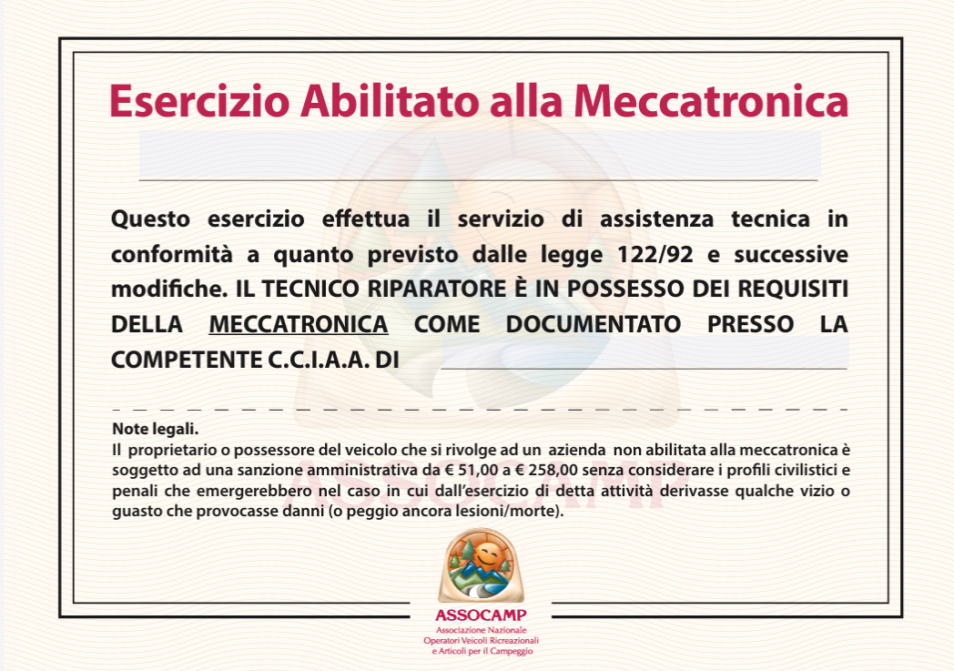 Cartello officina abilitata alla meccatronica